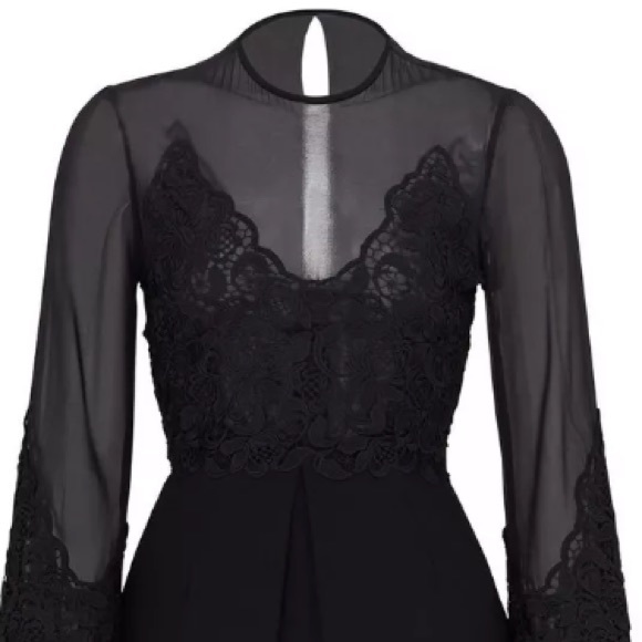 Jill Stuart Black 4 Pleated Lace Bell Sleeve Dress - Picture 4 of 5